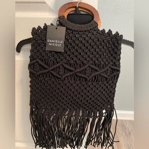 NWT Danielle Nicole. Lack weave bag, purse with wooden handles and strap